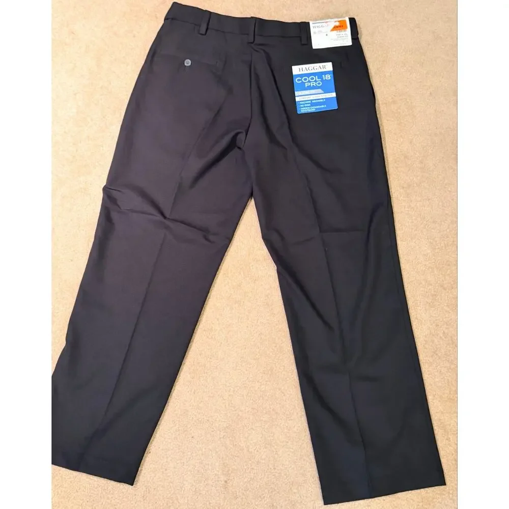 Haggar Cool 18 Pro Classic Fit Flat Front Pants Men's 36x29 Black NWT